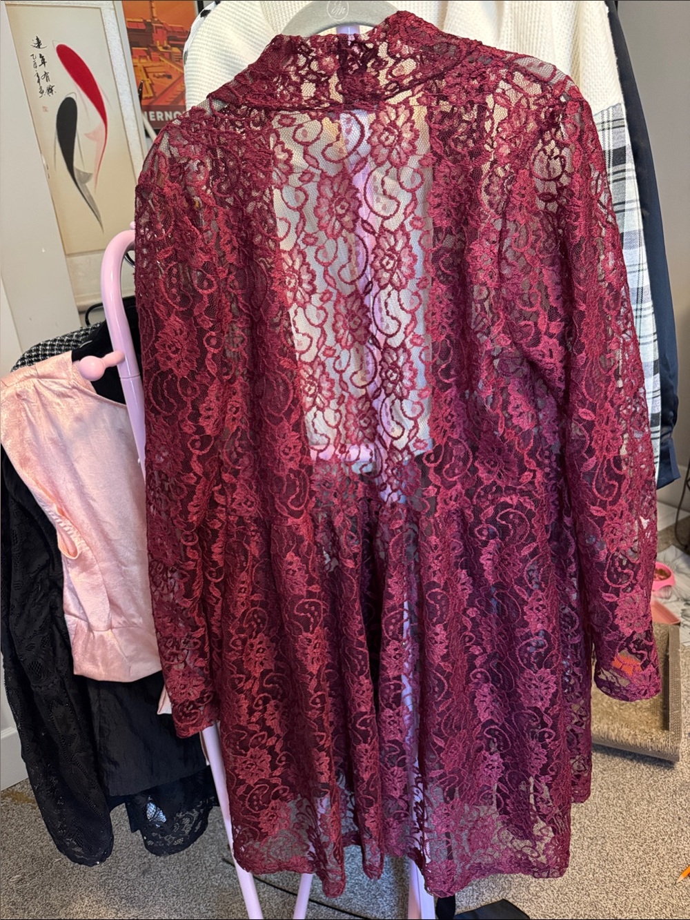 Vintage Lace Kimono in Wine